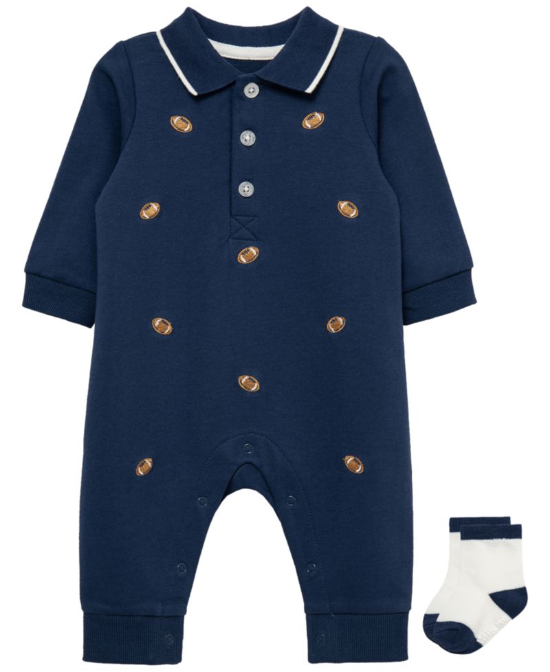 Baby Boys' Football Long-Sleeve Coverall and Socks, 2-Piece Set