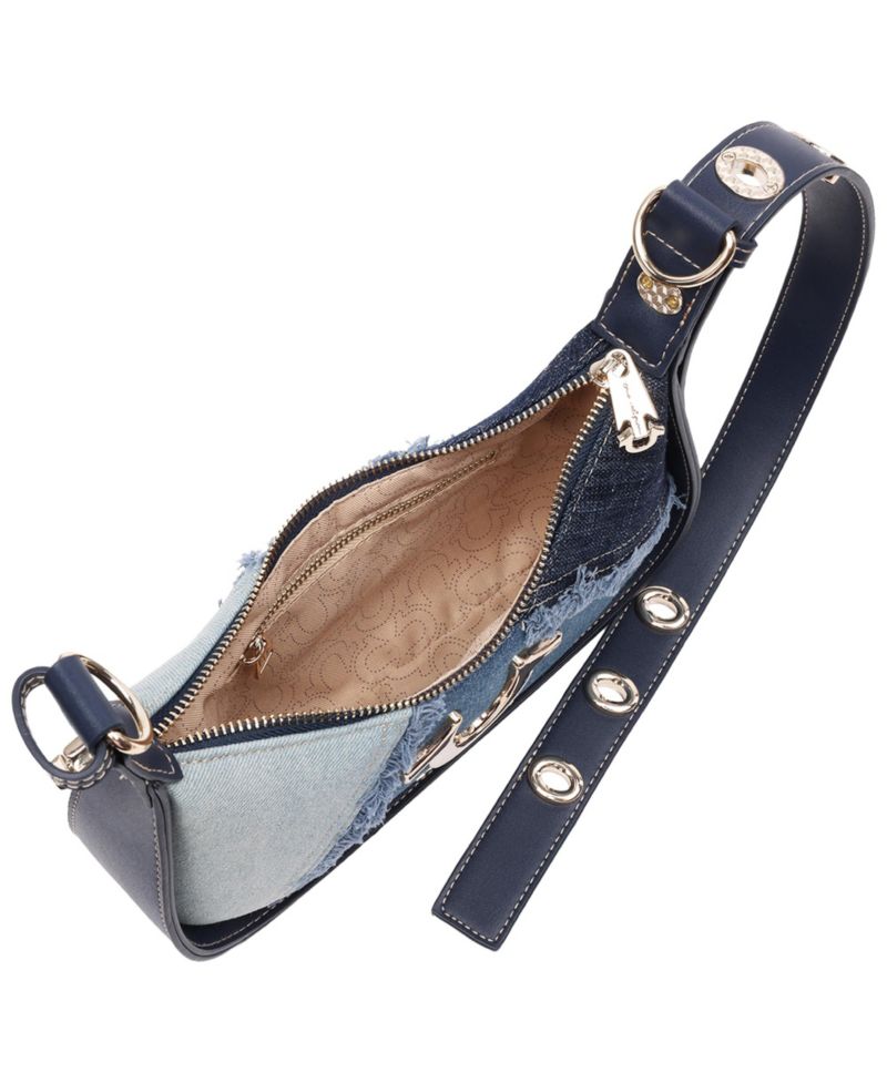 Frayed Denim Horseshoe Flap Shoulder Bag