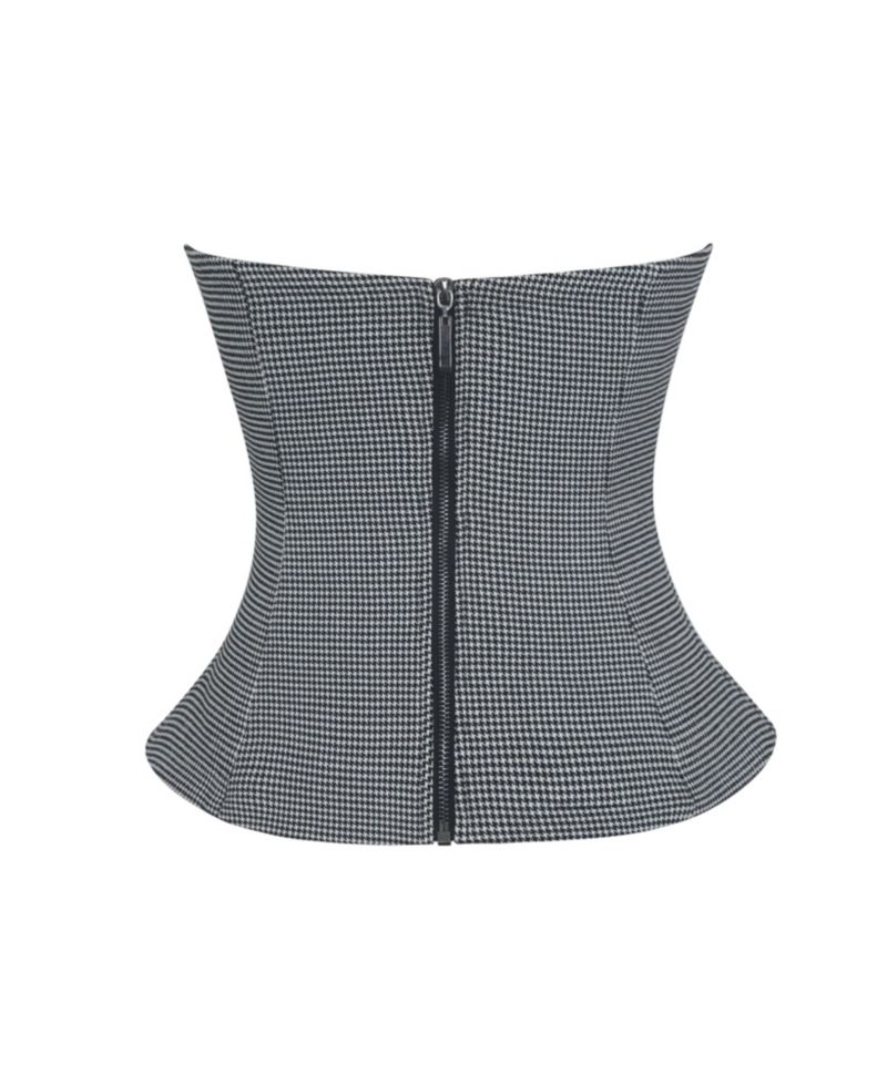 Women's Ulla Micro-Houndstooth Strapless Peplum Top