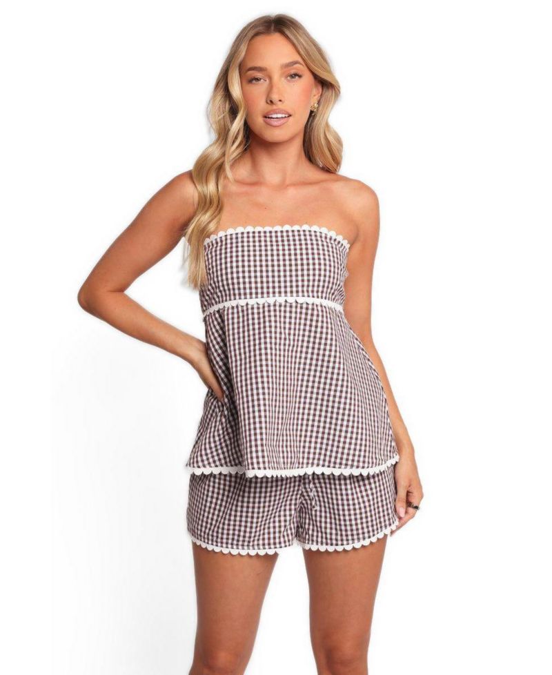 Women's Kyle Gingham High-Waisted Top and Shorts, 2-Piece Set
