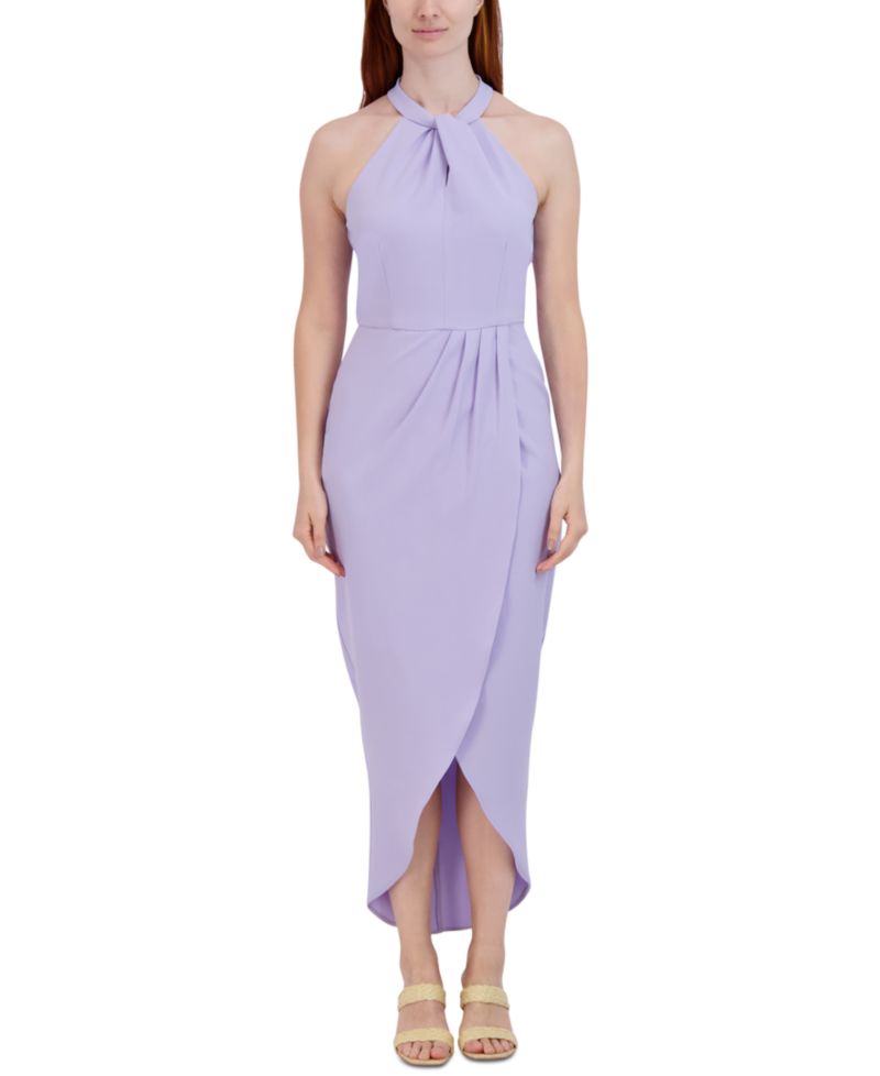 Knot-Neck Tulip-Hem Midi Dress