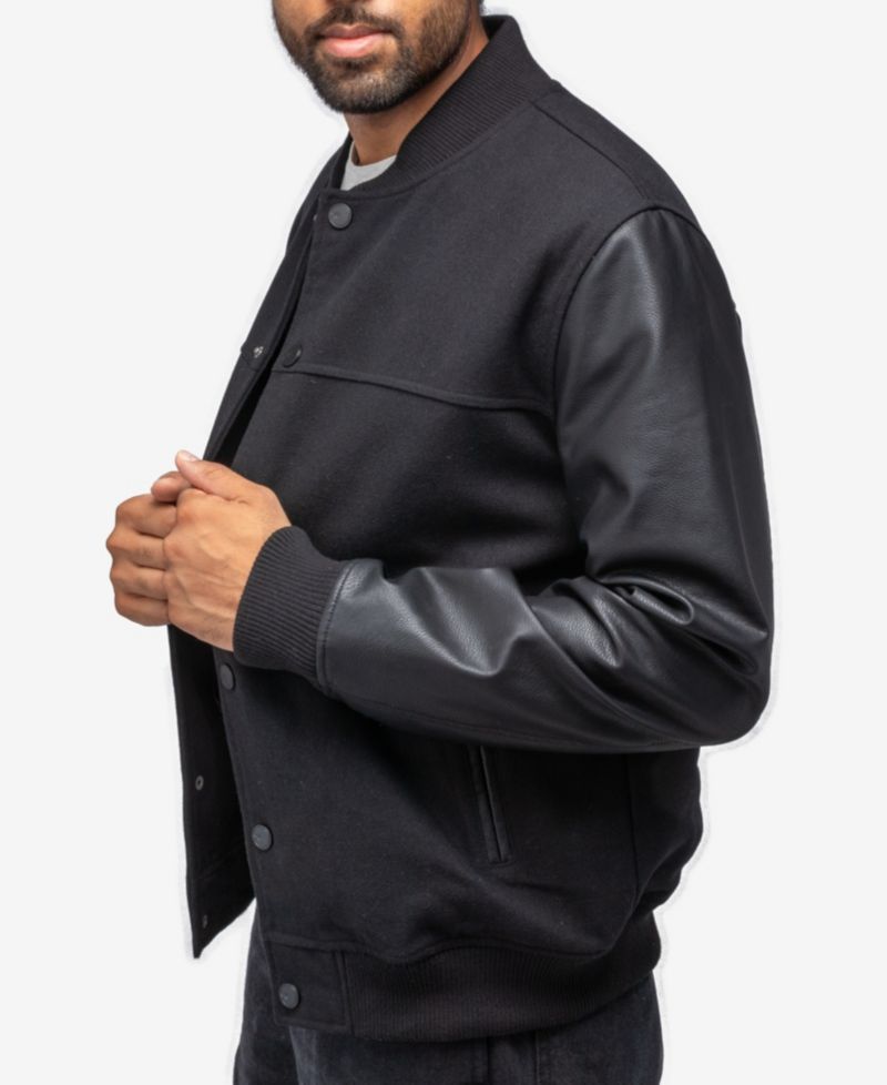 XRAY Men's Wool Varsity Bomber Jacket With PU Sleeves