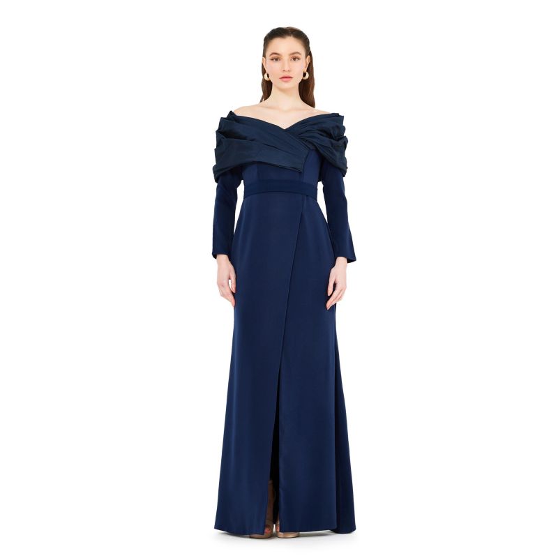 Women's Ruched Drape Off-The-Shoulder Wrap Over Gown