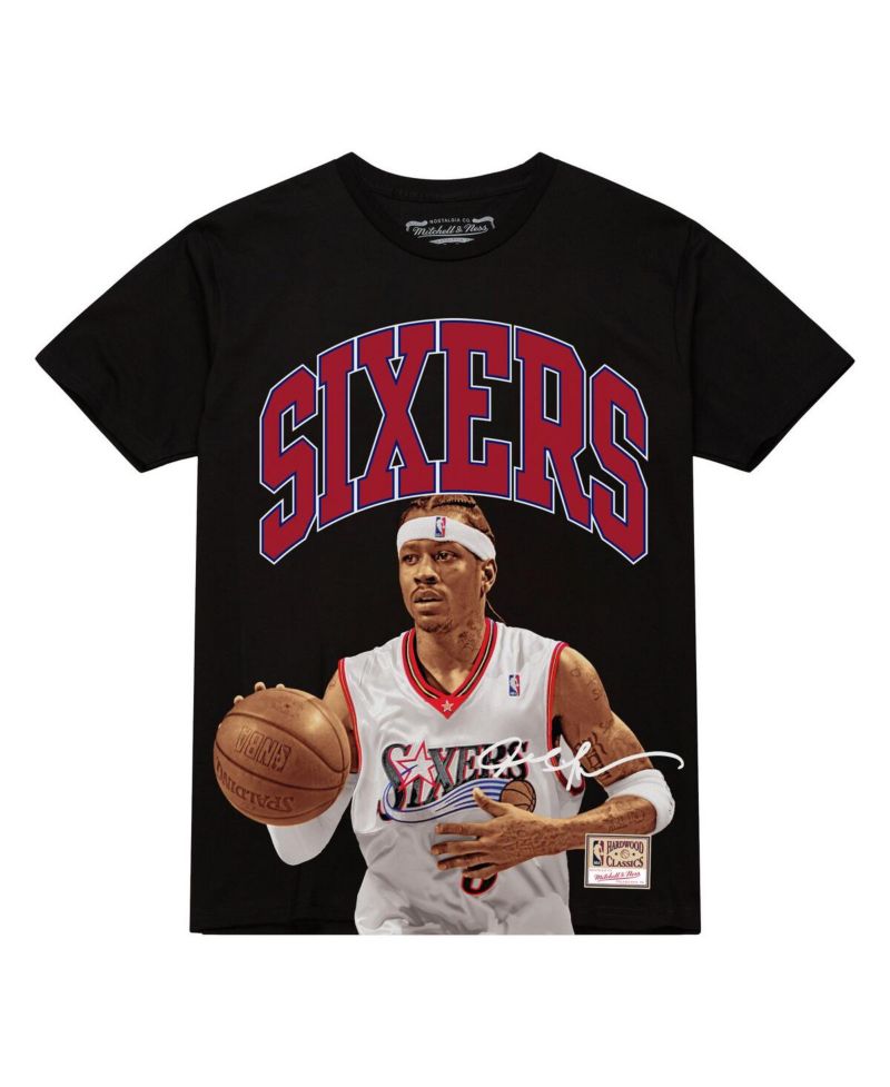 Men's Allen Iverson Black Philadelphia 76ers Hardwood Classics Player Arch T-Shirt