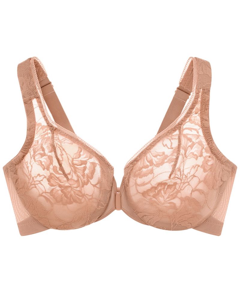 Women's Full Figure Wonderwire Front Close Stretch Lace Bra with Narrow Set Straps 9246
