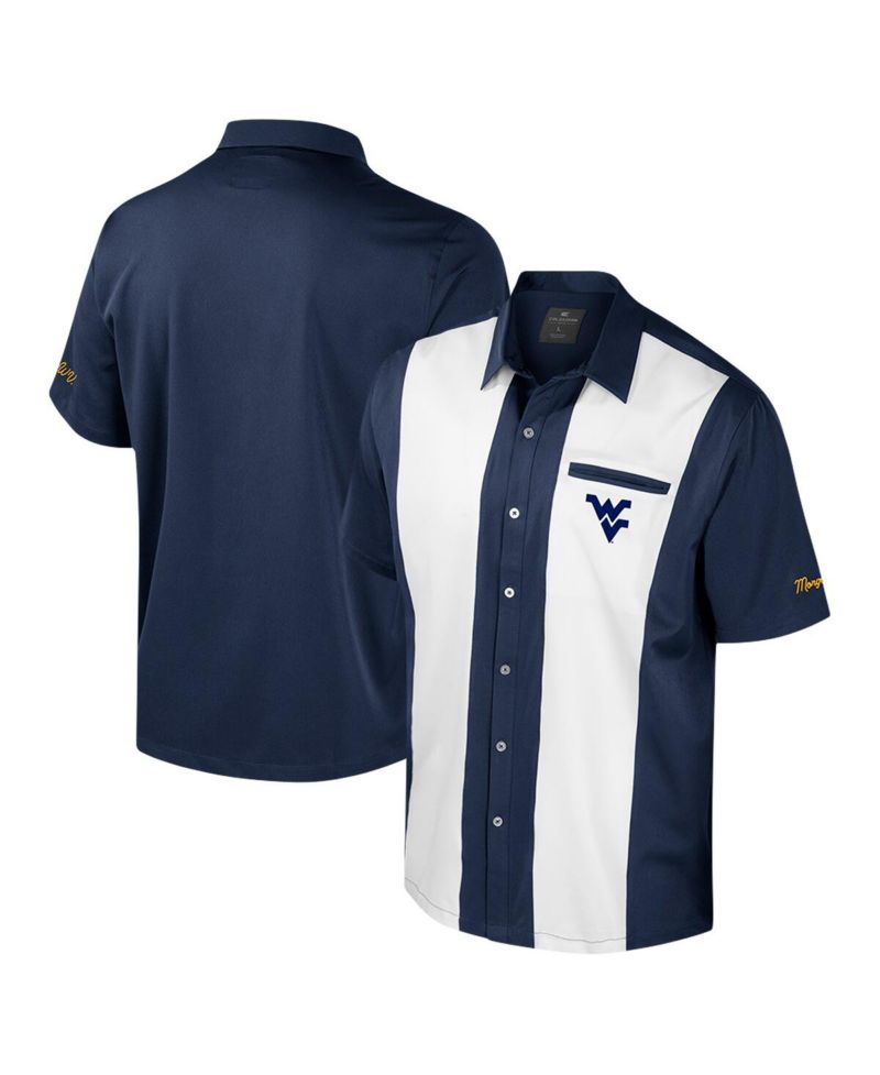 Men's Navy West Virginia Mountaineers Strike Bowling Button-Up Shirt