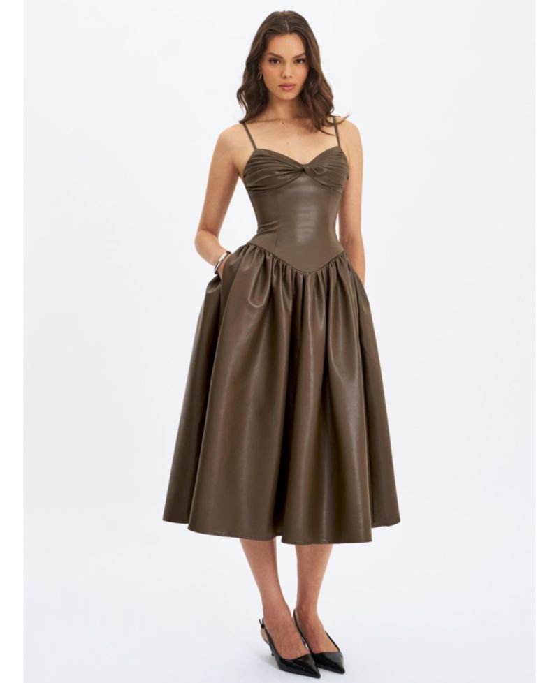 Women's Parisia Cocoa Faux Leather Drop Waist Maxi Dress