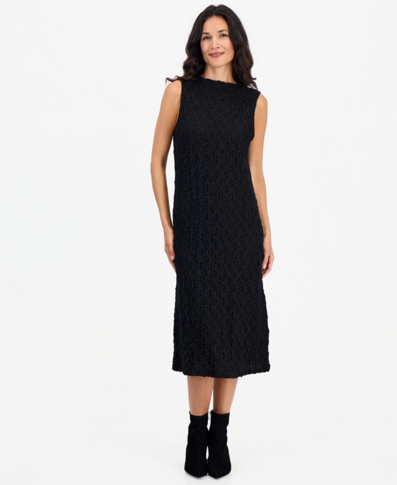 Women's Funnel-Neck Textured Midi Dress