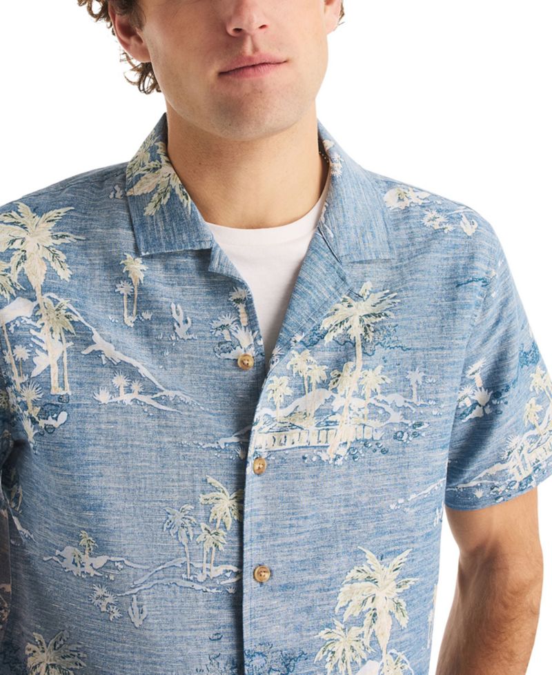 Men's Linen Short-Sleeve Camp-Collar Shirt
