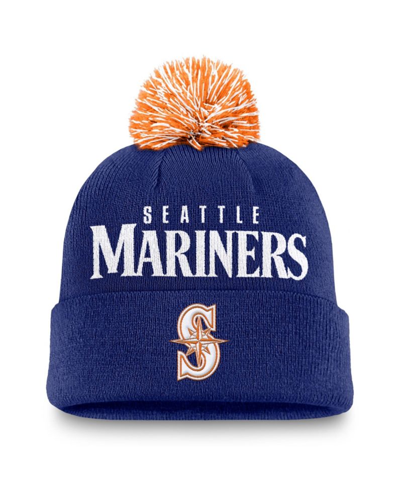 Men's Royal Seattle Mariners Peak Cuffed Knit Hat with Pom