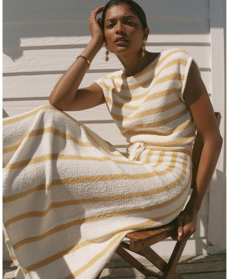 Women's Striped A-Line Midi Dress