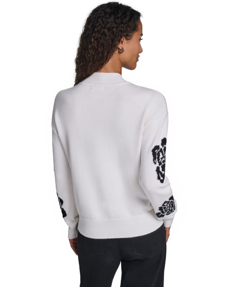 Women's Mock-Neck Long-Sleeve Floral Sweater