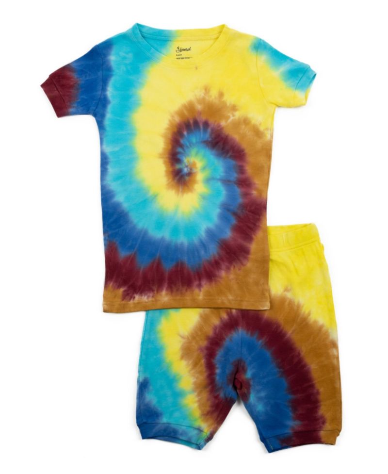 Kids Matching Family Two Piece Cotton Short Sleeve Shirt and Shorts Tie Dye Pajamas
