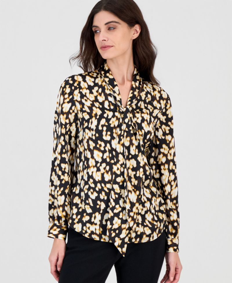 Women's Long Sleeve Printed Satin Blouse