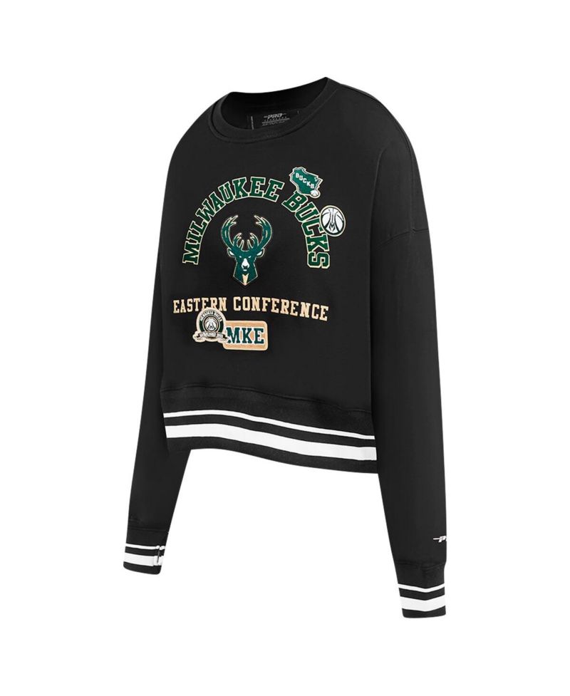 Women's Black Milwaukee Bucks Area Code Cropped Pullover Sweatshirt