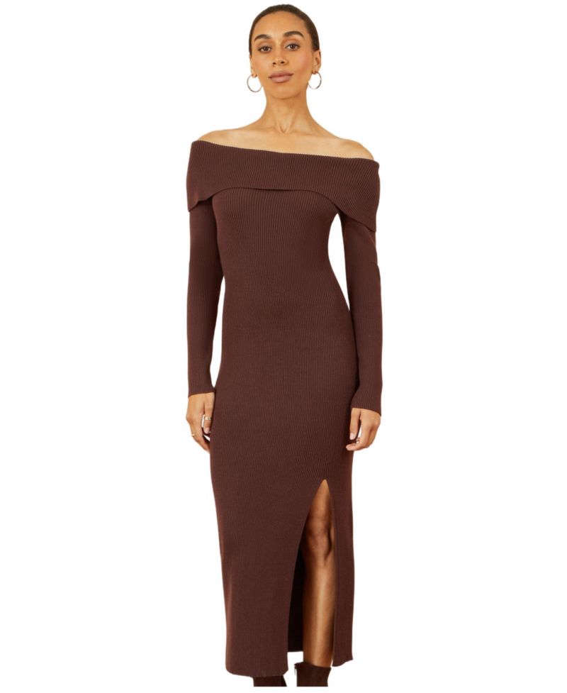 Women's Bardot Knitted Fitted Midi Dress