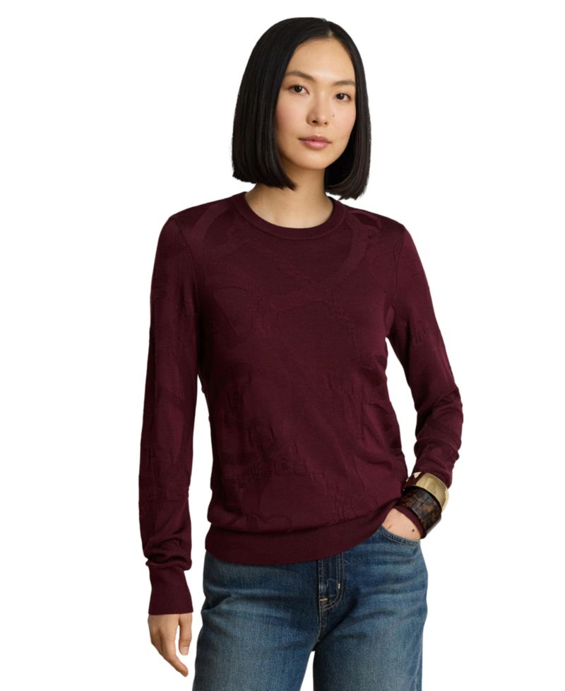 Women's Belting-Motif Slim-Fit Cotton-Blend Sweater