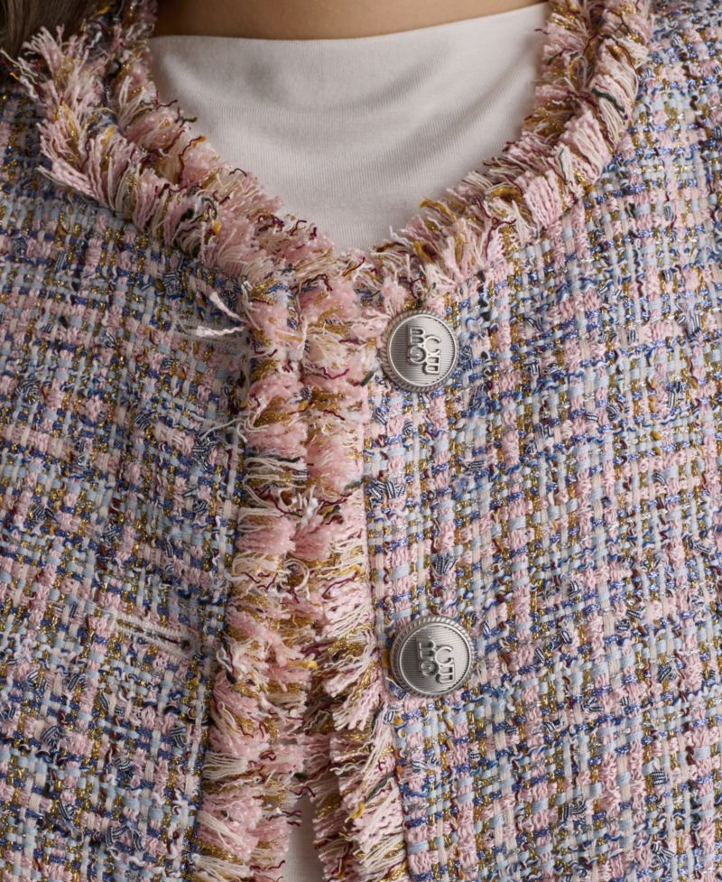 Women's Crewneck Fringe Detail Tweed Jacket