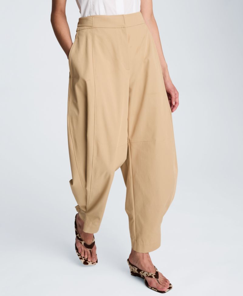 Women's High Rise Fly Front Tab Barrel Leg Pants