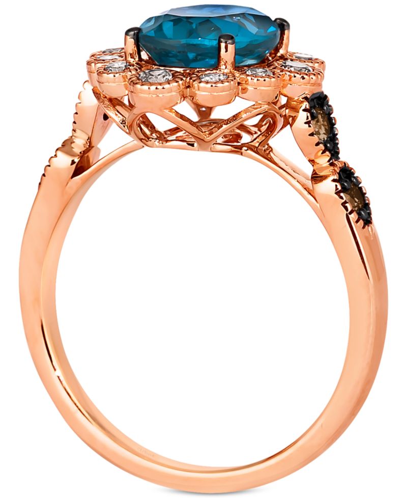 Deep Sea Blue Topaz (1-3/4 ct. t.w.) & Diamond (3/8 ct. t.w.) Halo Ring in 14k Rose Gold