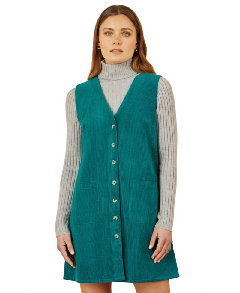 Women's V-Neck Cord Pinafore Dress