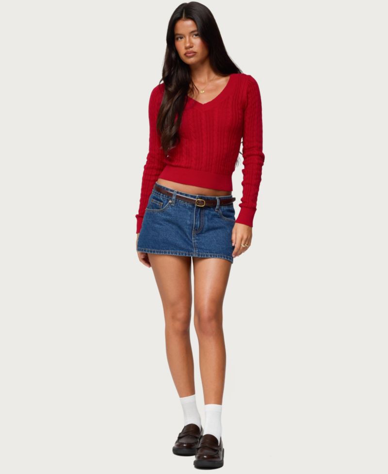 Women's Ashlee V Neck Cable Knit Top