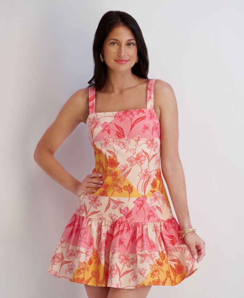 Women's Square Neck Sleeveless Printed Short Dress