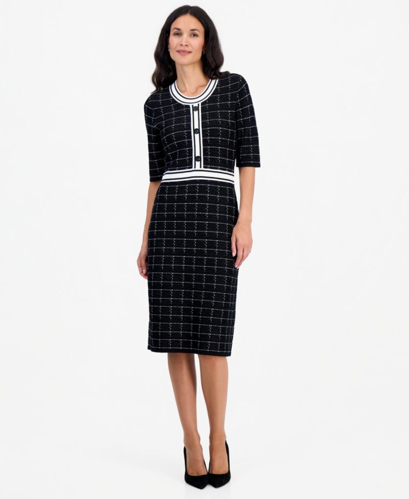 Petite Plaid Scoop Neck Midi Sweater Dress