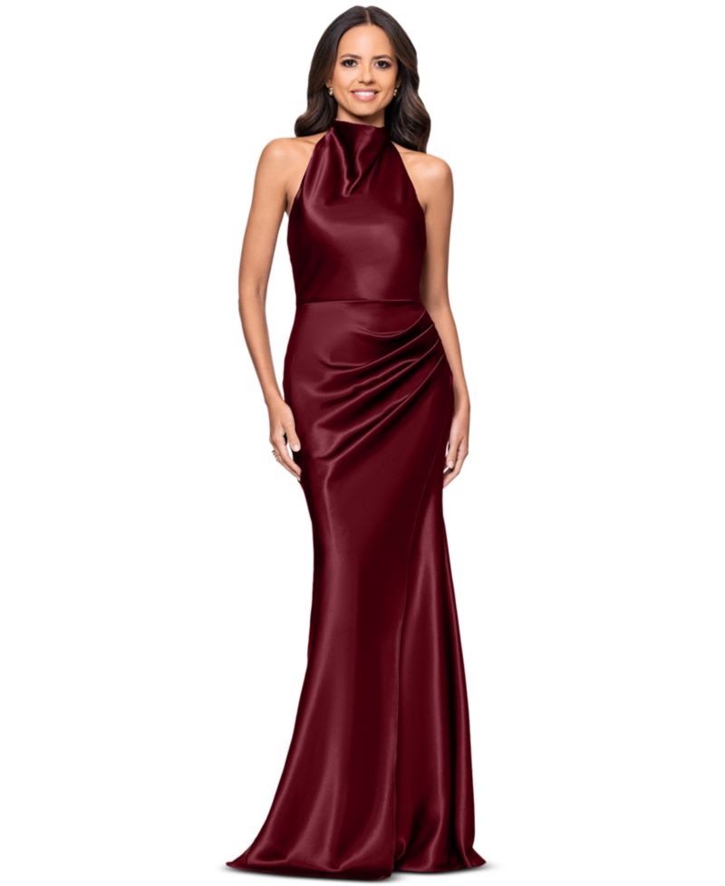 Petite Cowl Halter Neck Charmeuse Long Dress