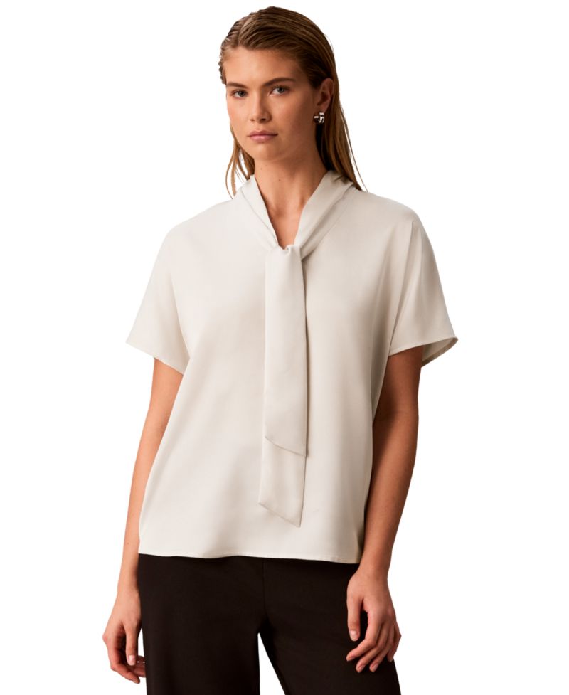 Women's Matte Satin Tie-Neck Blouse