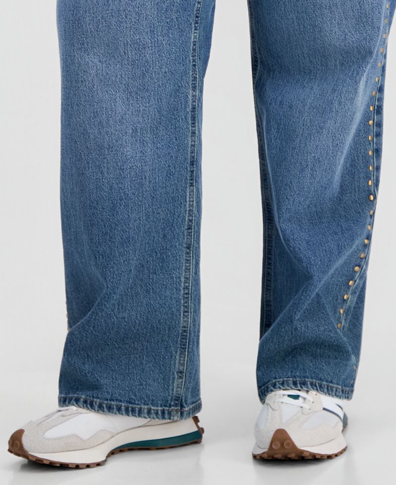 Trendy Plus Size Embroidered Studded Jeans