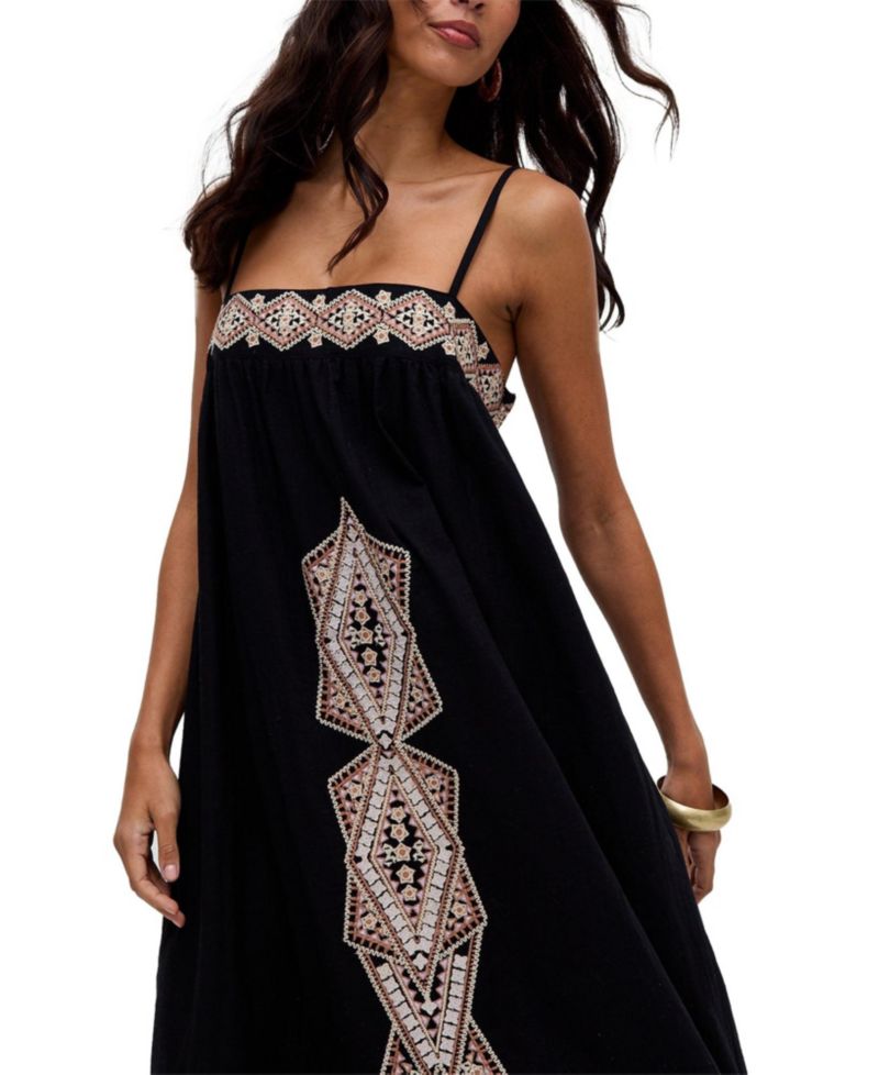 Women's Sapphire Spaghetti Strap Embroidered Maxi Dress