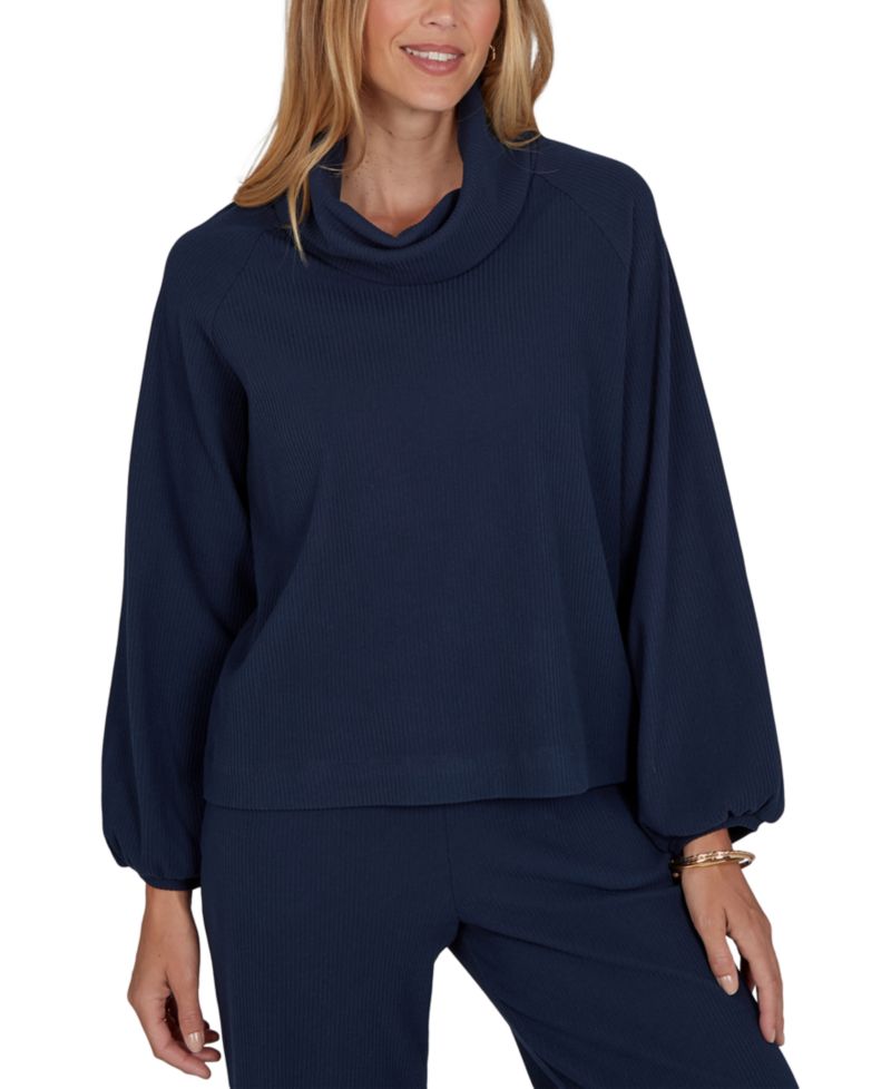 Petite Cowl Neck Ribbed Top