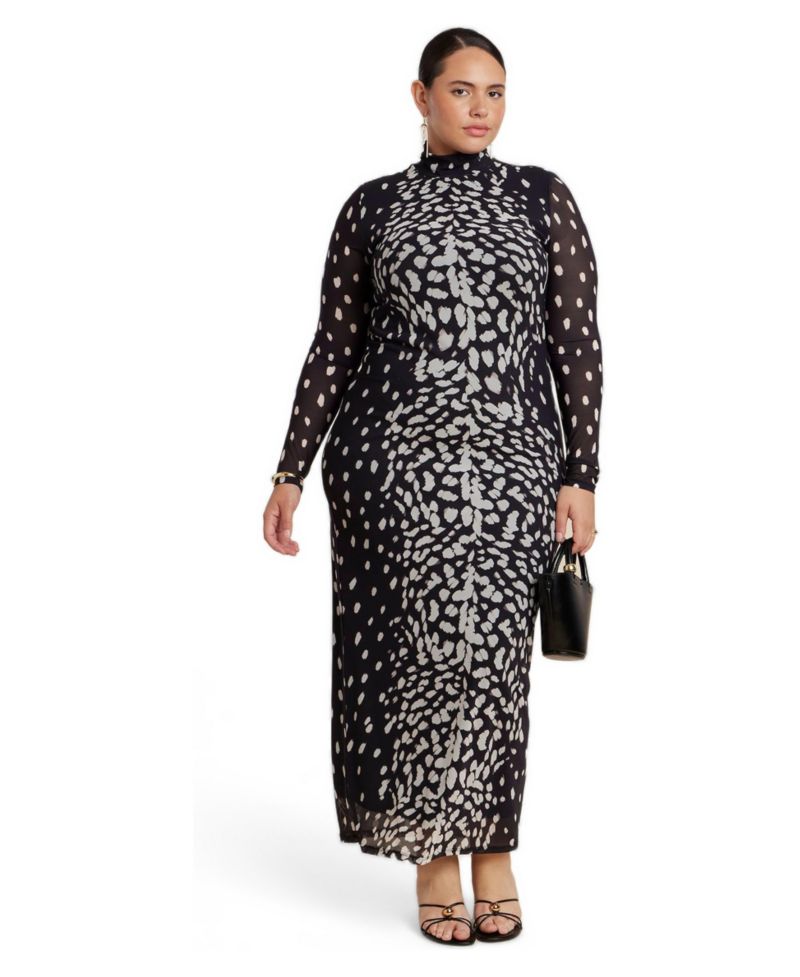 Plus Size Animal-Print Mock-Neck Maxi Dress