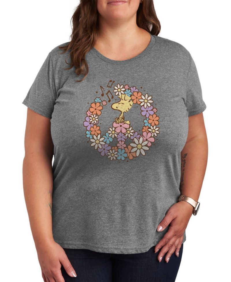 Woodstock Floral Peace Sign Plus Size Graphic T-Shirt