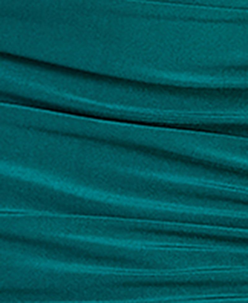 Juniors' Sleeveless Ruched Satin Gown with High Slit