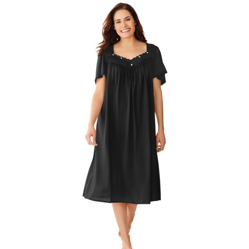 Plus Size Only Necessities Short Silky Lace-Trim Gown
