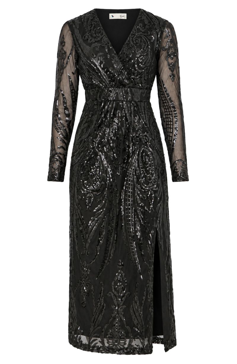 Women's Sequin Midi Long Sleeve Wrap Dress