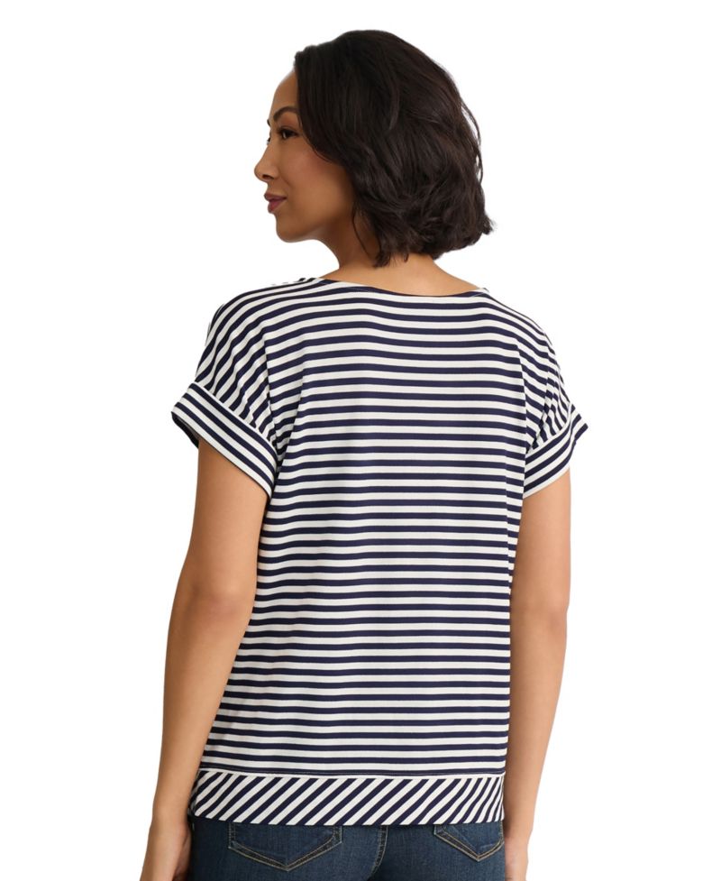 Petite Short-Sleeve Striped Side-Tie Boat Neck T-Shirt