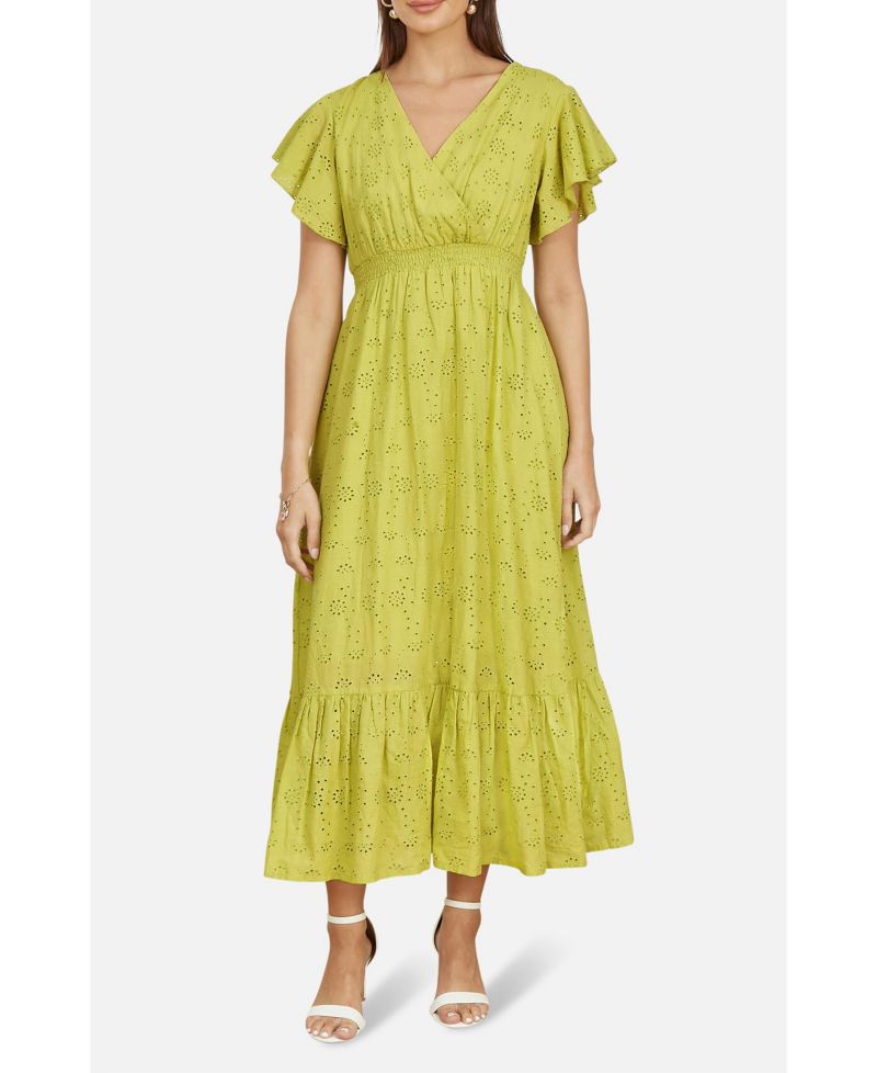 Women's Cotton Broderie Anglaise Wrap Midi Dress