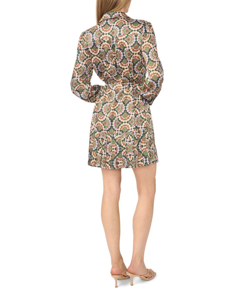 Women's Long-Sleeve Pleated-Skirt Mini Dress