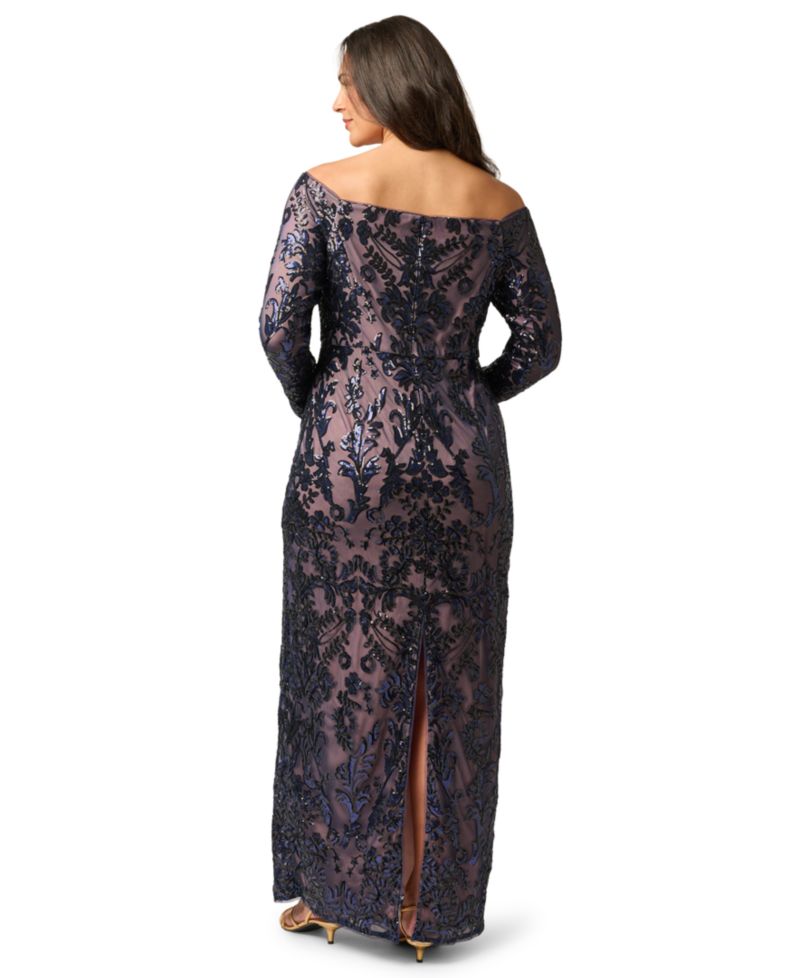 Plus Size Sequin Off-the-Shoulder Gown