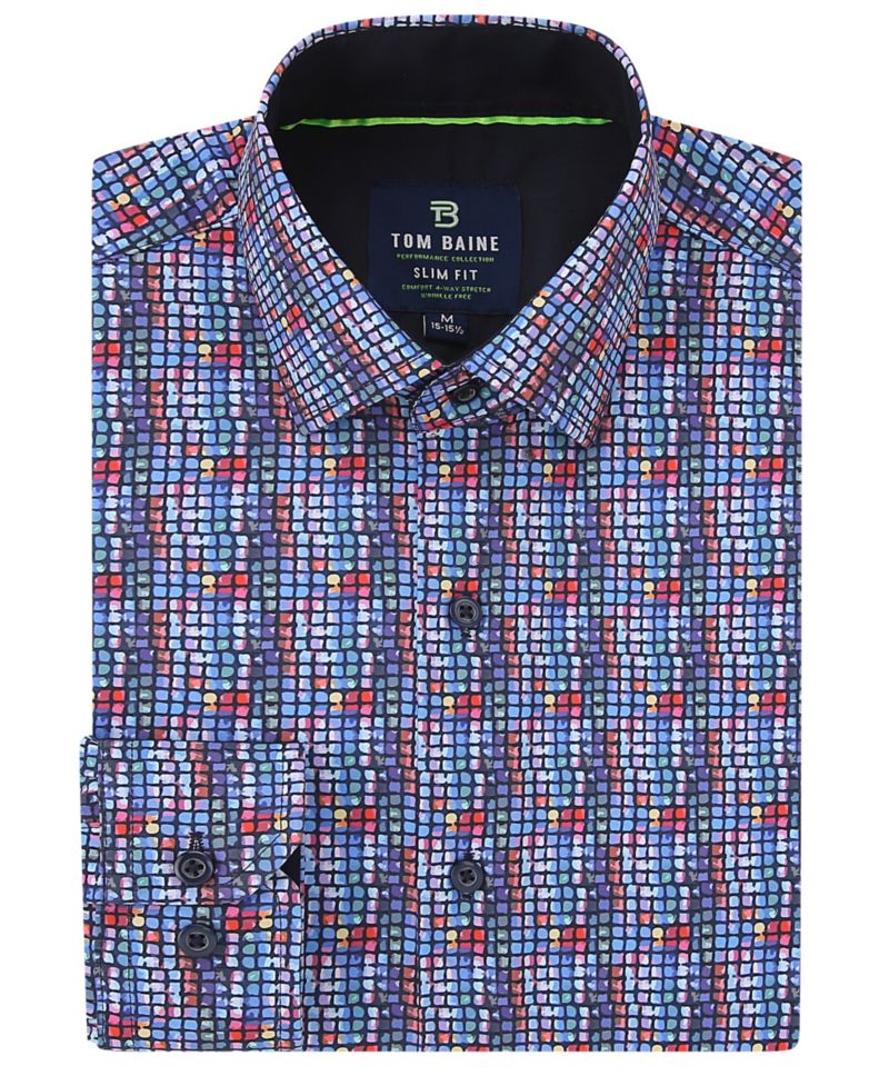 Men's Slim Fit Performance Long Sleeve Button Down Dress Shirt