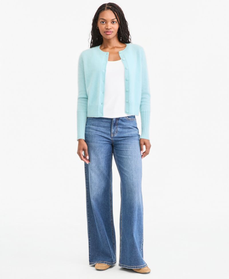 Women's 100% Cashmere Cropped Brushed Shrunken Cardigan