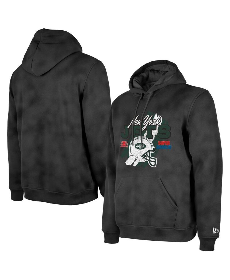 Men's Black New York Jets Identity Helmet Enzyme Washed Pullover Hoodie