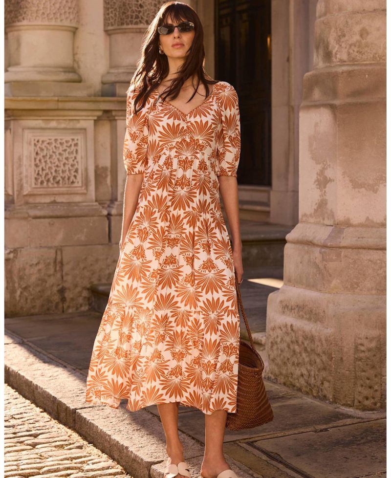 Women's Floral V-Neck A-Line Midi Dress