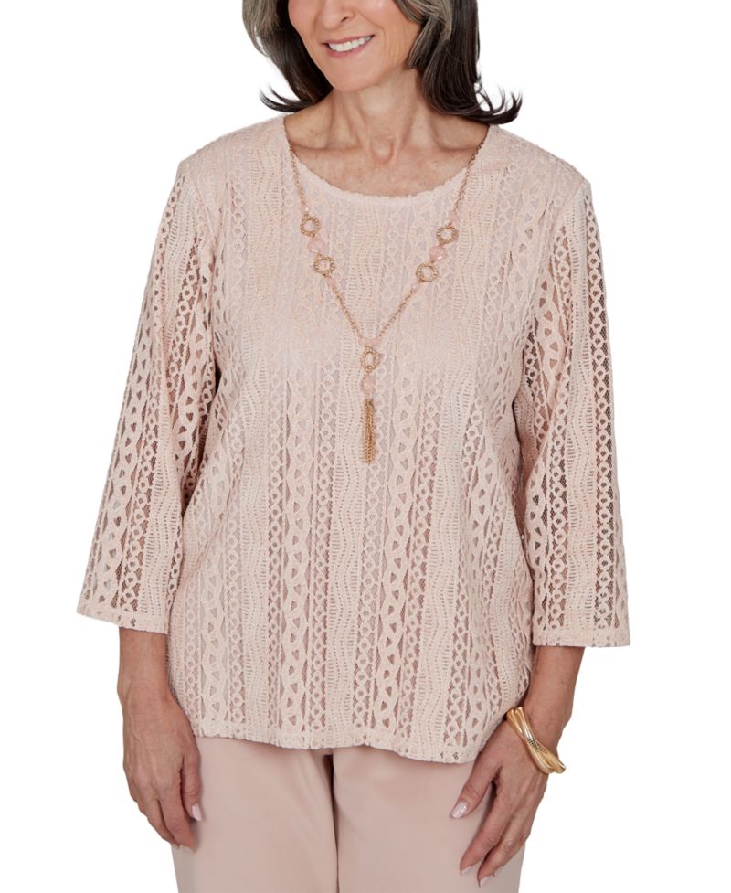 Petite 3/4-Sleeve Lace Knit Blouse