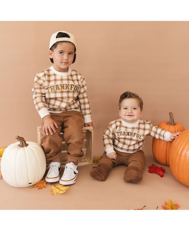 Boys' 4-20 Thankful Patch Crewneck Long-Sleeve Thanksgiving Sweatshirt