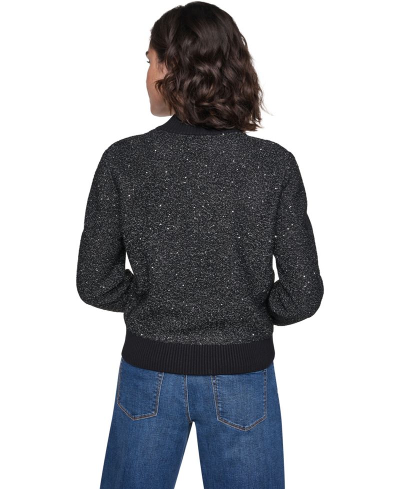 Women's Full-Zip Embellished Loose-Fit Cardigan Sweater