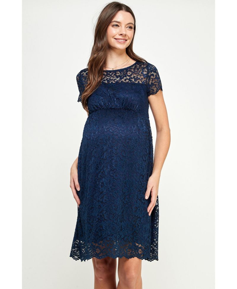 Women's Crew Neck Floral Lace Dress with Empire Waist